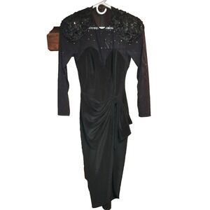 Womens Cache Long Black Cocktail/Party Dress Size Small Lace/Beaded top